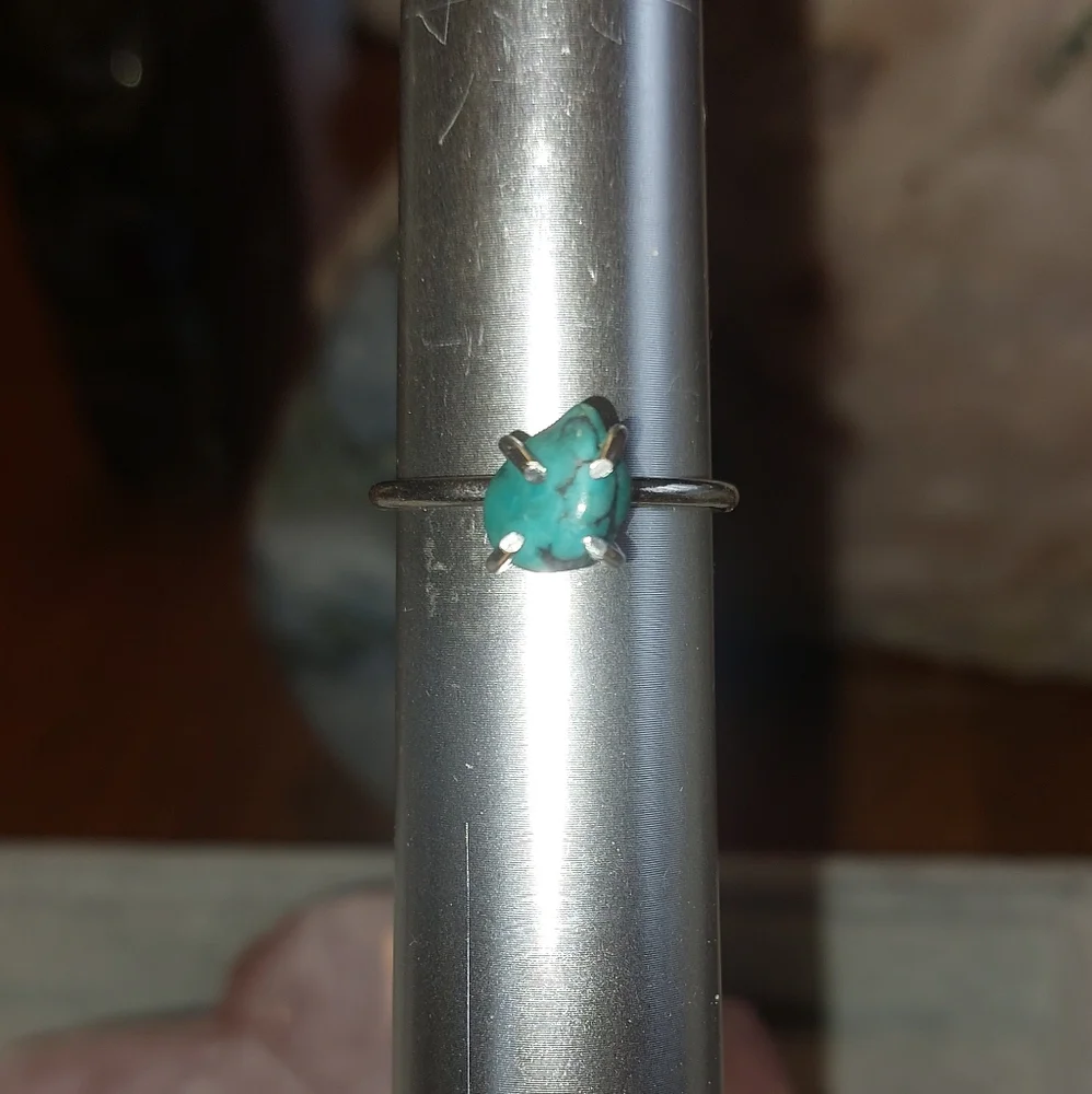 Dainty Turquoise Raw Tumbled Sterling Silver Ring